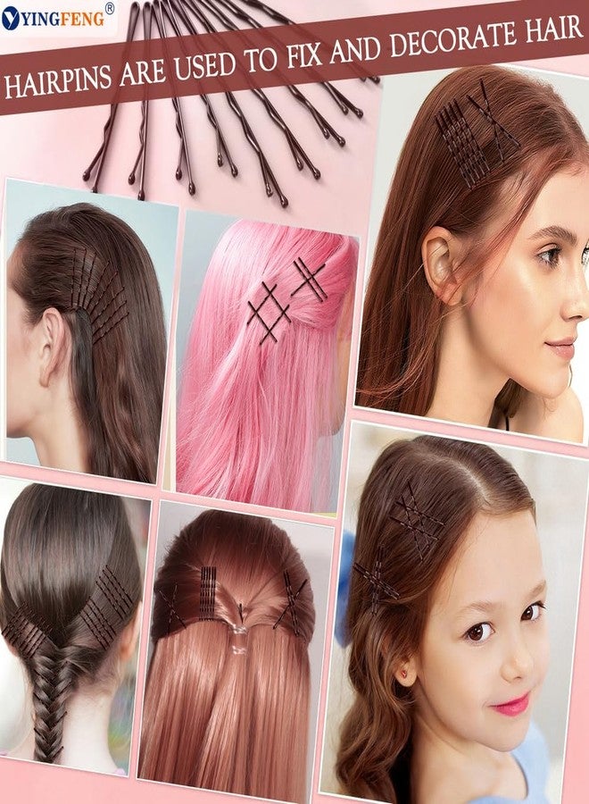 YINGFENG 510PCS Brown Bobby Pins Hair Pins Kit with Hair Net, YINGFENG Includes 100 Bobby Pins for Women, 100 U-Shaped Buns Hair Clips, 300 Hair Bands and 10 Brown Hair Nets, Dance competition must haves - Image 2